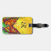 RED BUTTERFLY IN GOLD YELLOW SPARKLES Monogram Bagagelabel (Achterkant horizontaal)