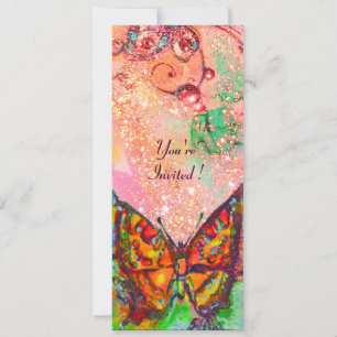 RED BUTTERFLY PINK FUCHSIA GOLD Floral Sweet 16 Kaart