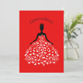 Red Butterfly Quinceanera Ball Gown Uitnodiging (Staand voorkant)