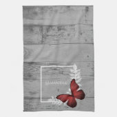 Red Butterfly Rustic Kitchen Towel Theedoek (Verticaal)