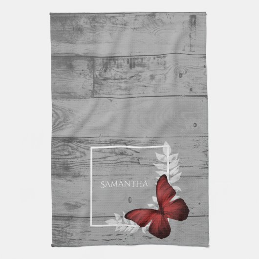 Red Butterfly Rustic Kitchen Towel Theedoek (Verticaal)