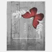Red Butterfly Rustic Personalized Fleece Blanket Deken (Voorkant)