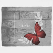 Red Butterfly Rustic Personalized Fleece Blanket Deken (Voorkant (Horizontaal))