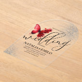 Red Butterfly Script Minimal Wedding Acryl Uitnodigingen (Laagn)