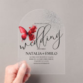 Red Butterfly Script Minimal Wedding Acryl Uitnodigingen (Insitu (Draagbaar))