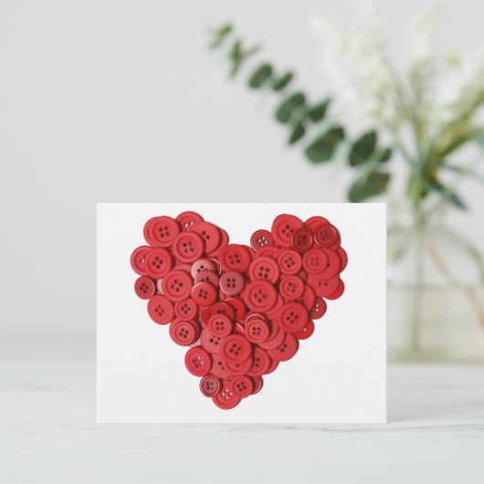 Red Button Heart Briefkaart (Staand voorkant)
