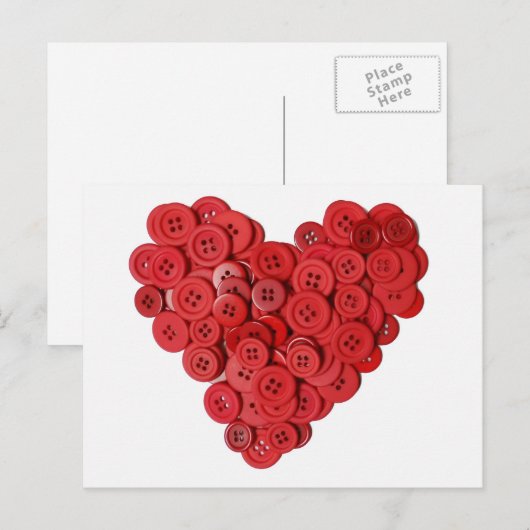 Red Button Heart Briefkaart (Voorkant / Achterkant)
