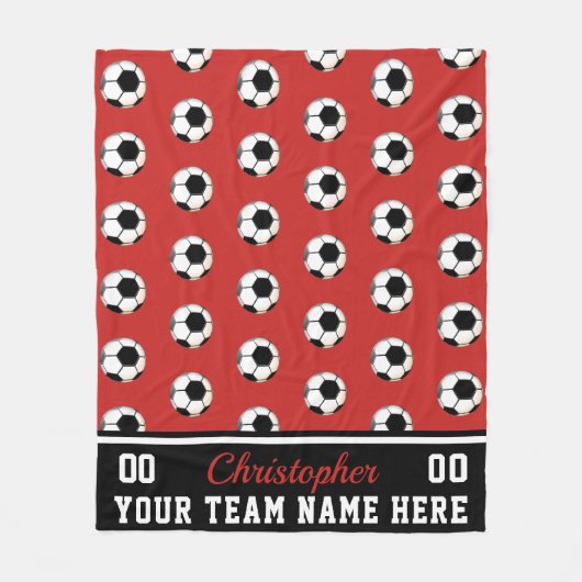 Red | BW Voetbal Naam | Nummer | team Fleece Deken (Voorkant)