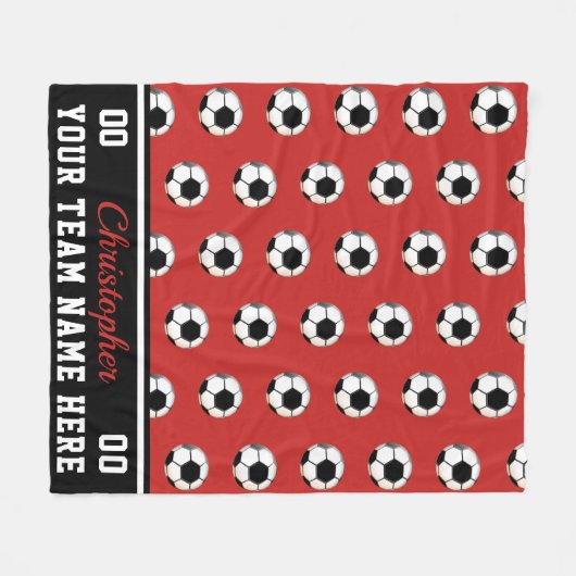 Red | BW Voetbal Naam | Nummer | team Fleece Deken (Voorkant (Horizontaal))