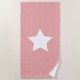 Red Cabana Stripes & White Star - Nautical Strandlaken