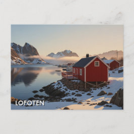 Red Cabin in Lofoten Norway Travel Briefkaart