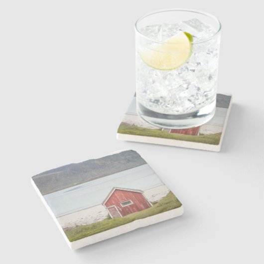 Red Cabin Ramberg Lofoten Stenen Onderzetter (Zijkant)