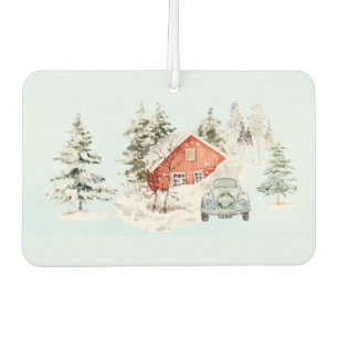Red Cabin Vintage Auto Sneeuwscène Luchtverfrisser