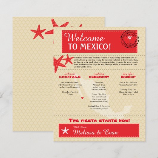 Red Cabo Mexico Wedding Welcome Letter (Voorkant / Achterkant)