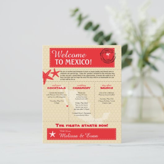 Red Cabo Mexico Wedding Welcome Letter (Staand voorkant)