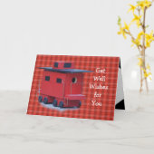 Red Caboose op Red Plaid - elke gelegenheid aanpas Kaart (Gele Bloem)