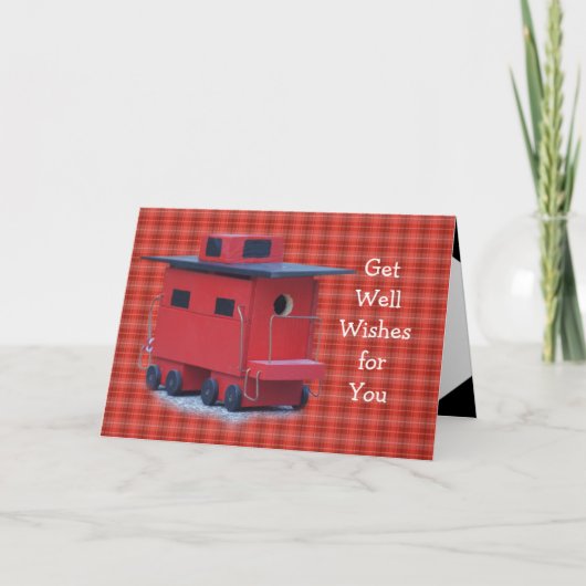 Red Caboose op Red Plaid - elke gelegenheid aanpas Kaart (Voorkant)