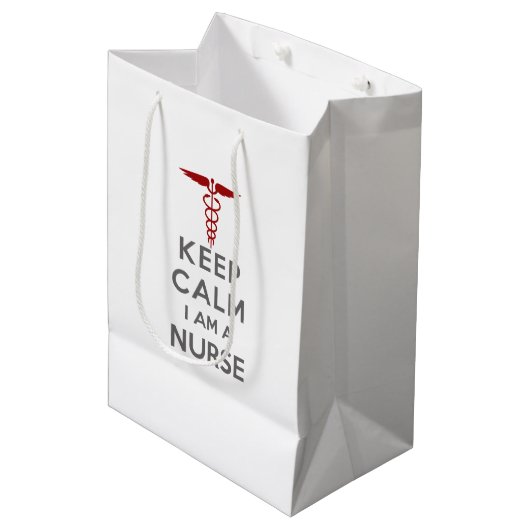 Red Caduceus Keep Calm Ik ben verpleegster Medium Cadeauzakje (Voorkant Gekanteld)