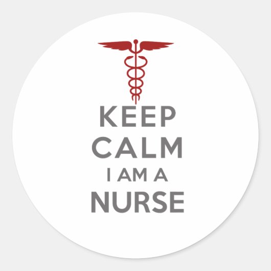 Red Caduceus Keep Calm Ik ben verpleegster Ronde Sticker (Voorkant)