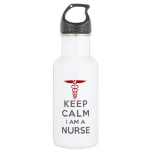 Red Caduceus Keep Calm Ik ben verpleegster Waterfles