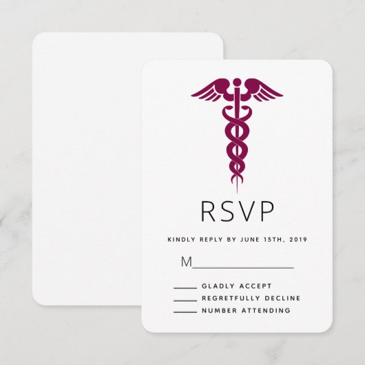 Red Caduceus Medical Symbol Afstuderen RSVP Kaartje (Voorkant / Achterkant)