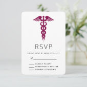 Red Caduceus Medical Symbol Afstuderen RSVP Kaartje (Staand voorkant)