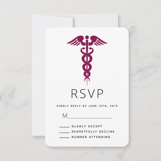 Red Caduceus Medical Symbol Afstuderen RSVP Kaartje (Voorkant)