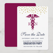 Red Caduceus Nurse Afstuderen Save The Date (Voorkant / Achterkant)