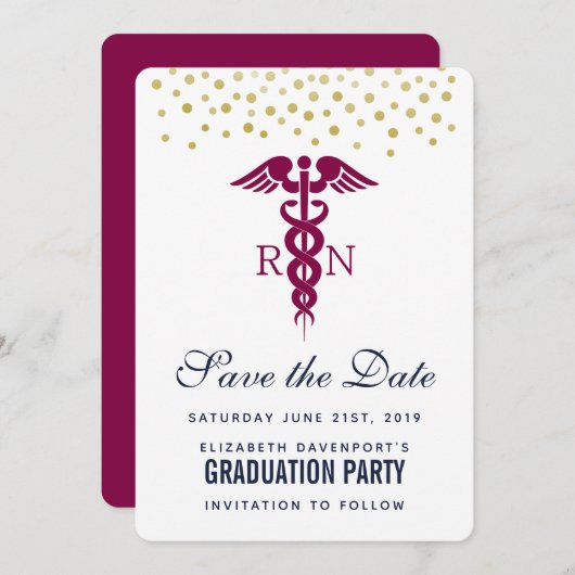 Red Caduceus Nurse Afstuderen Save The Date (Voorkant / Achterkant)