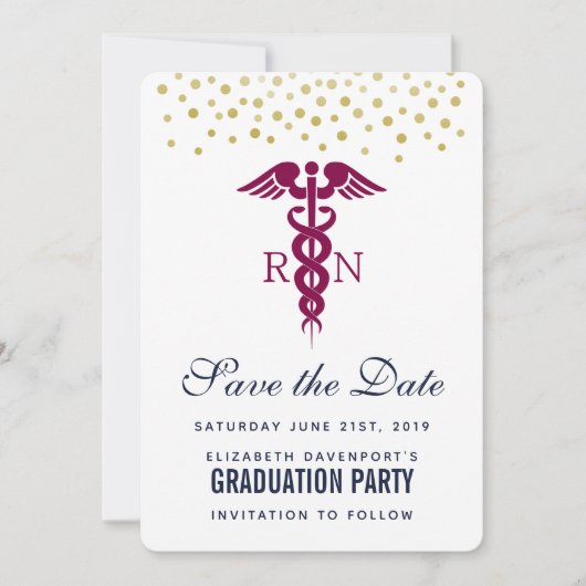 Red Caduceus Nurse Afstuderen Save The Date (Voorkant)