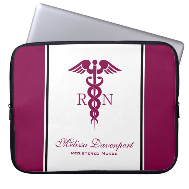 Red Caduceus Nurse Medical Symbool Laptop Sleeve (Voorkant)