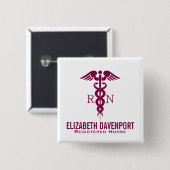 Red Caduceus Nurse Medical Symbool Vierkante Button 5,1 Cm (Voorkant /achterkant)