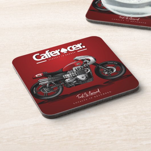 Red CafeRacer Motorcycle Onderzetter | Vastgesteld (Linkerzijde)