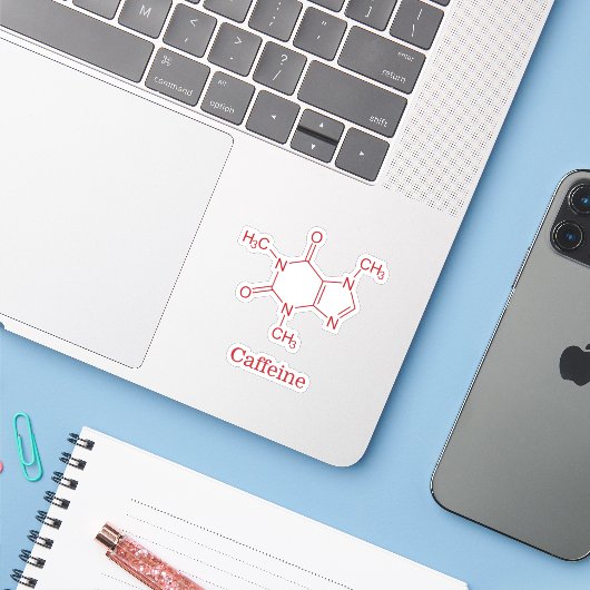 Red Caffeine Molecule Sticker (Laptop met iPhone)