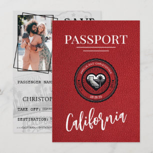 Red California Passport Bewaar de datum Save The Date