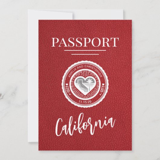 Red California Passport Wedding Kaart (Achterkant)