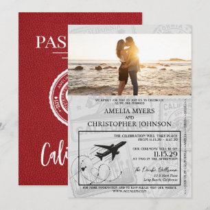 Red California Passport Wedding Kaart
