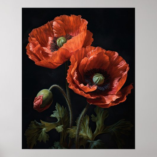 Red California Poppy Flowers Art Print Poster (Voorkant)