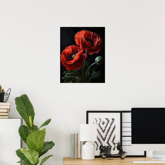 Red California Poppy Flowers Art Print Poster (Thuiskantoor)
