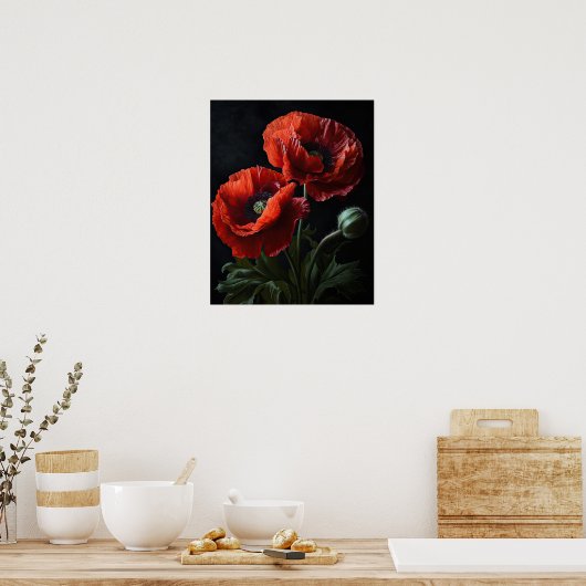 Red California Poppy Flowers Art Print Poster (Keuken)