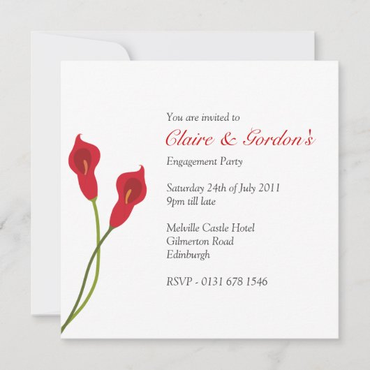 Red Calla Lilies Engagement Party - white Kaart (Voorkant)