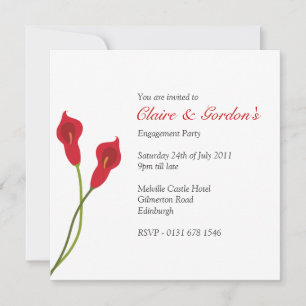Red Calla Lilies Engagement Party - white Kaart