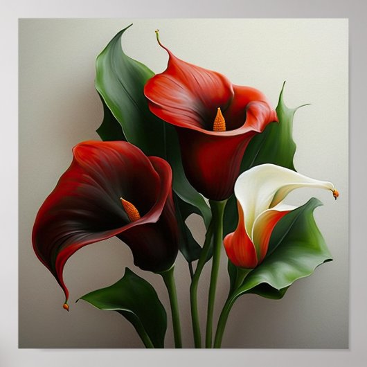 Red Calla Lilies Lily Bloemenkunst Print Poster (Voorkant)