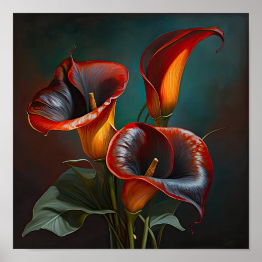Red Calla Lilies Lily Bloemenkunst Print Poster (Voorkant)