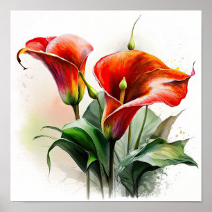 Red Calla Lilies Lily Bloemenkunst Print Poster