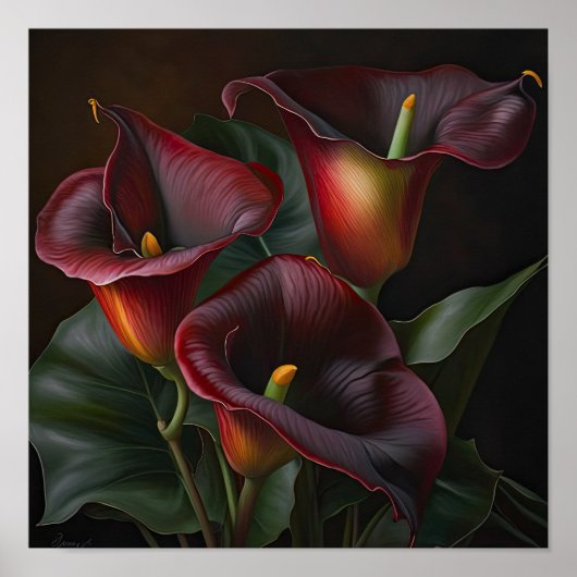 Red Calla Lilies Lily Bloemenkunst Print Poster (Voorkant)