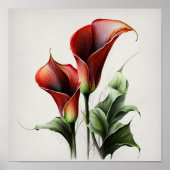 Red Calla Lilies Lily Bloemenkunst Print Poster (Voorkant)