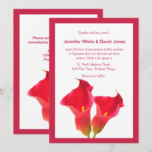 Red Calla Lily Wedding Uitnodiging (Voorkant / Achterkant)