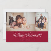 Red Calligraphy Merry kerstfotokaarten Feestdagenkaart (Voorkant)