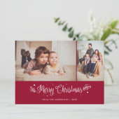 Red Calligraphy Merry kerstfotokaarten Feestdagenkaart (Staand voorkant)